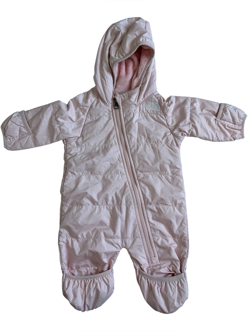 The North Face Pale Pink Hooded Infant One-Piece Snowsuit